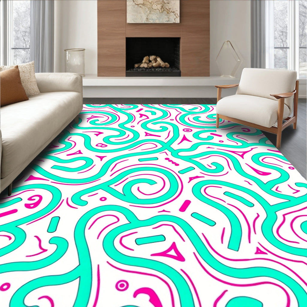 Aquamarine and Magenta Swirl Ribbon Rug