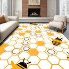 Whimsical Yellow Bee Honeycomb Scene Rug