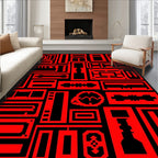 Bold Red Geometric Machine Parts Rug