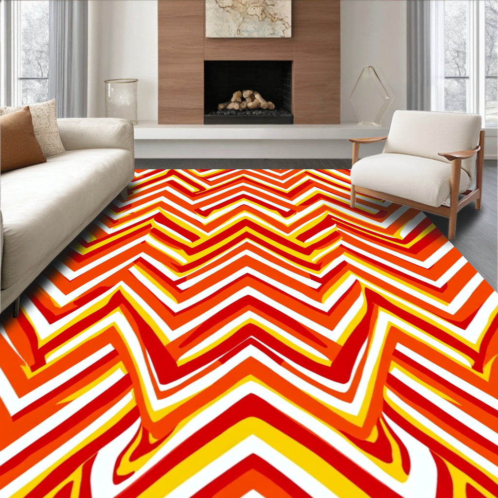 Vibrant Orange Red Yellow Chevron Rug