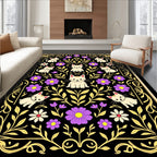Whimsical Black Cats Purple Floral Garden Rug