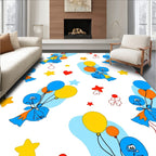 Whimsical Blue Character Balloon Stars Rug