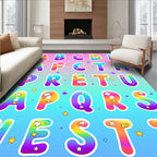 Whimsical Rainbow Unicorn Alphabet Stars Rug