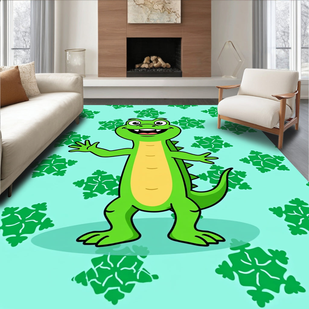 Friendly Green Crocodile Snowflakes Background Rug
