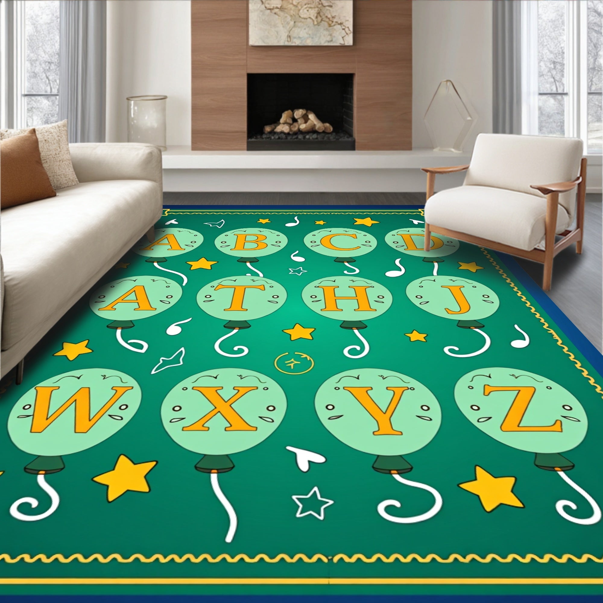 Whimsical Alphabet Balloons With Stars Rug