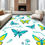 Teal Yellow Butterfly Swirl Art Rug