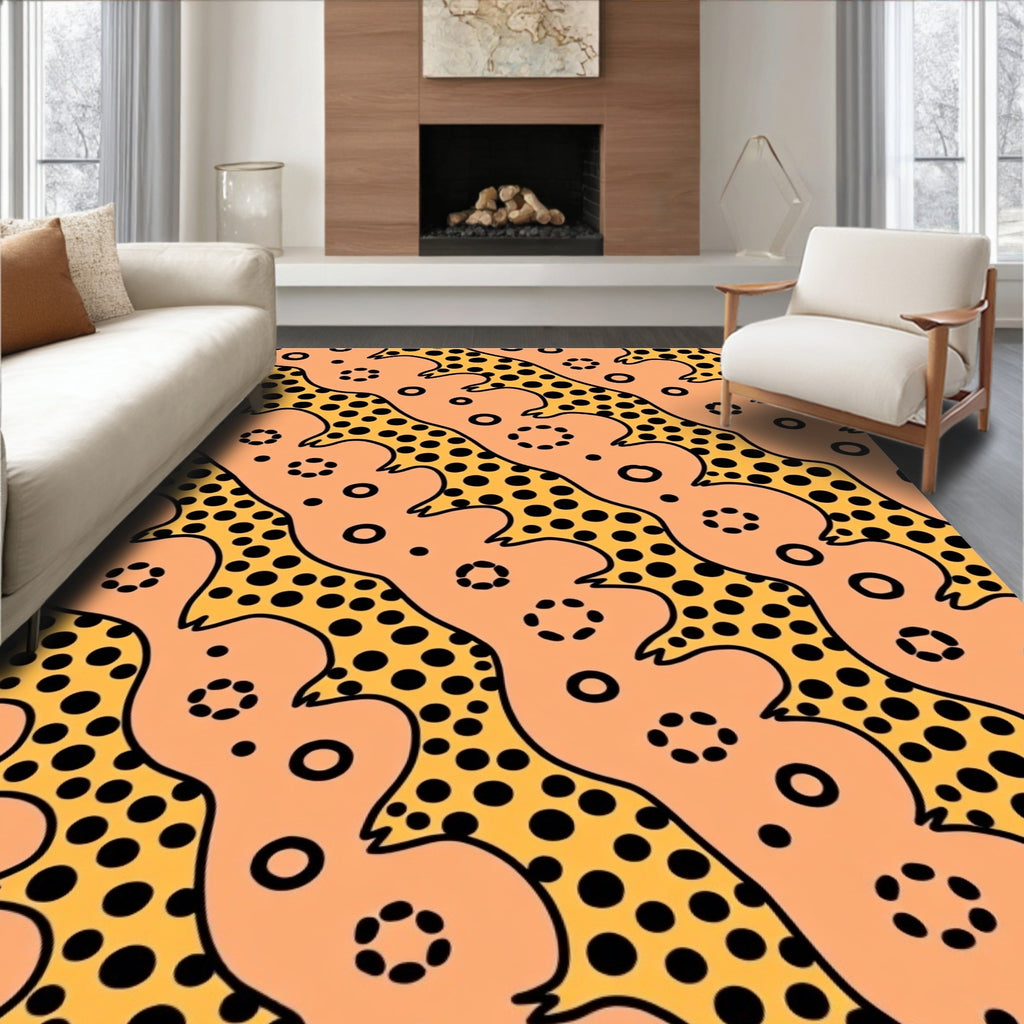 Retro Orange Leopard Spots Circles Rug