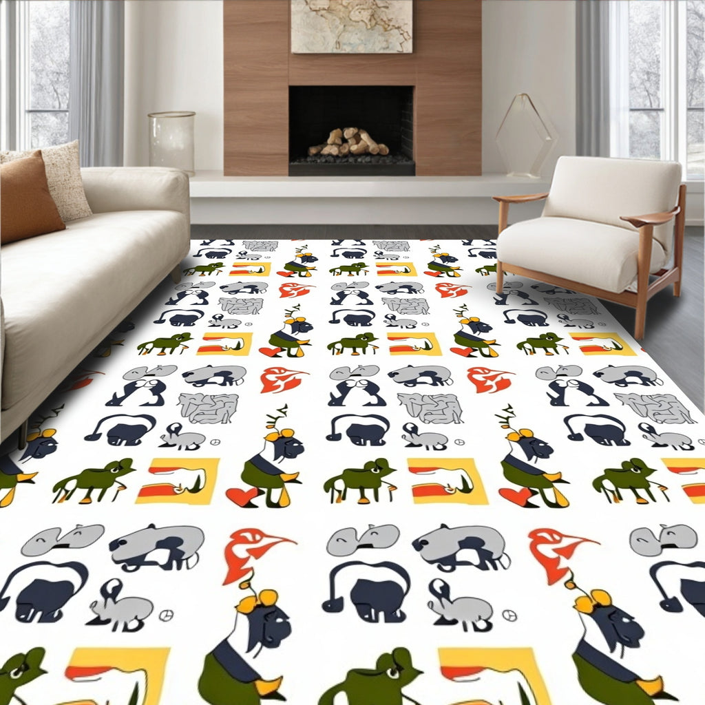 Whimsical Animal Shapes Colorful Collage Rug