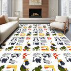 Whimsical Animal Shapes Colorful Collage Rug