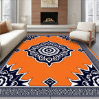 Vibrant Orange Mandala Border Rug