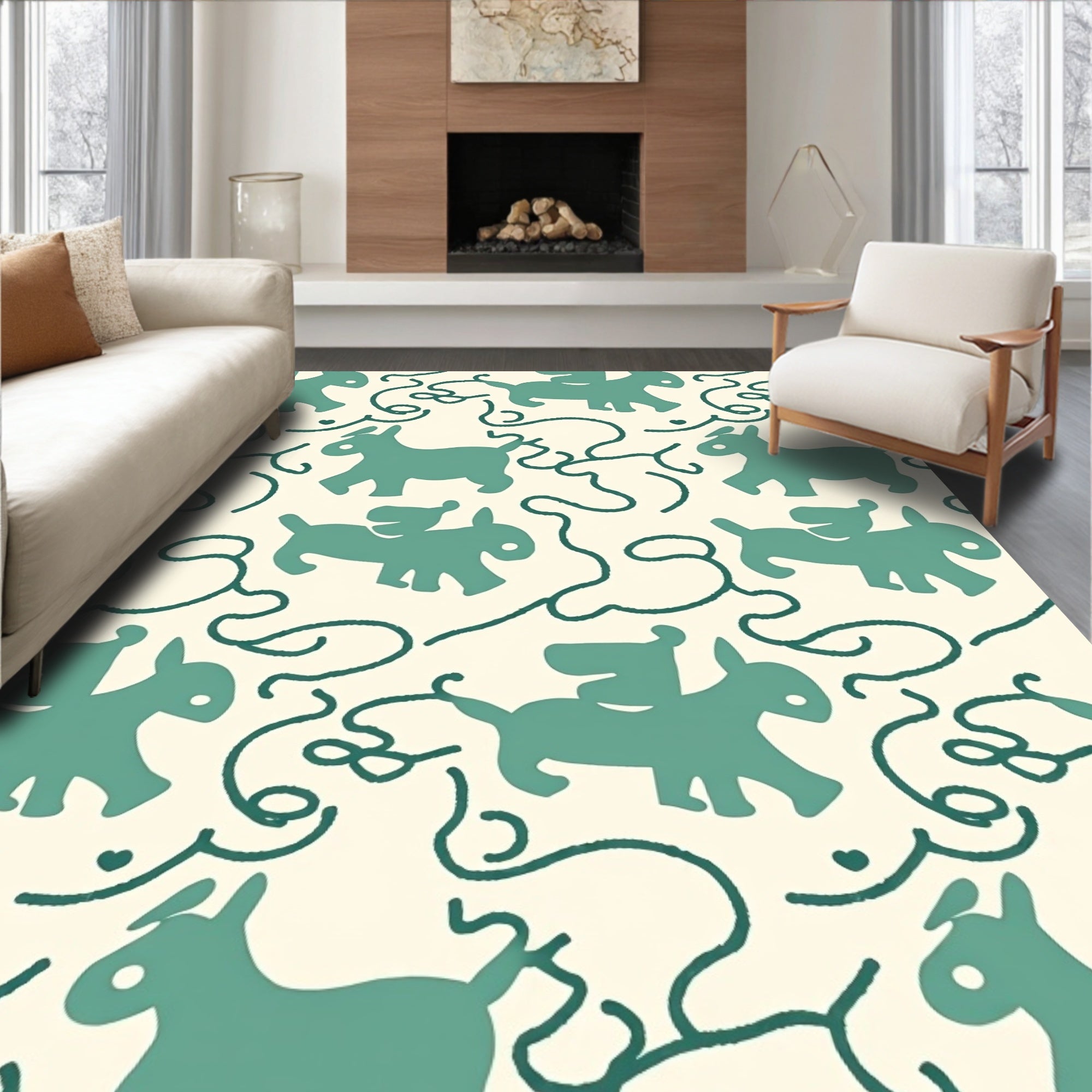 Teal Pegasus Whimsical Line Art Rug