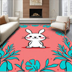 Kawaii White Bunny Tropical Foliage Coral Rug