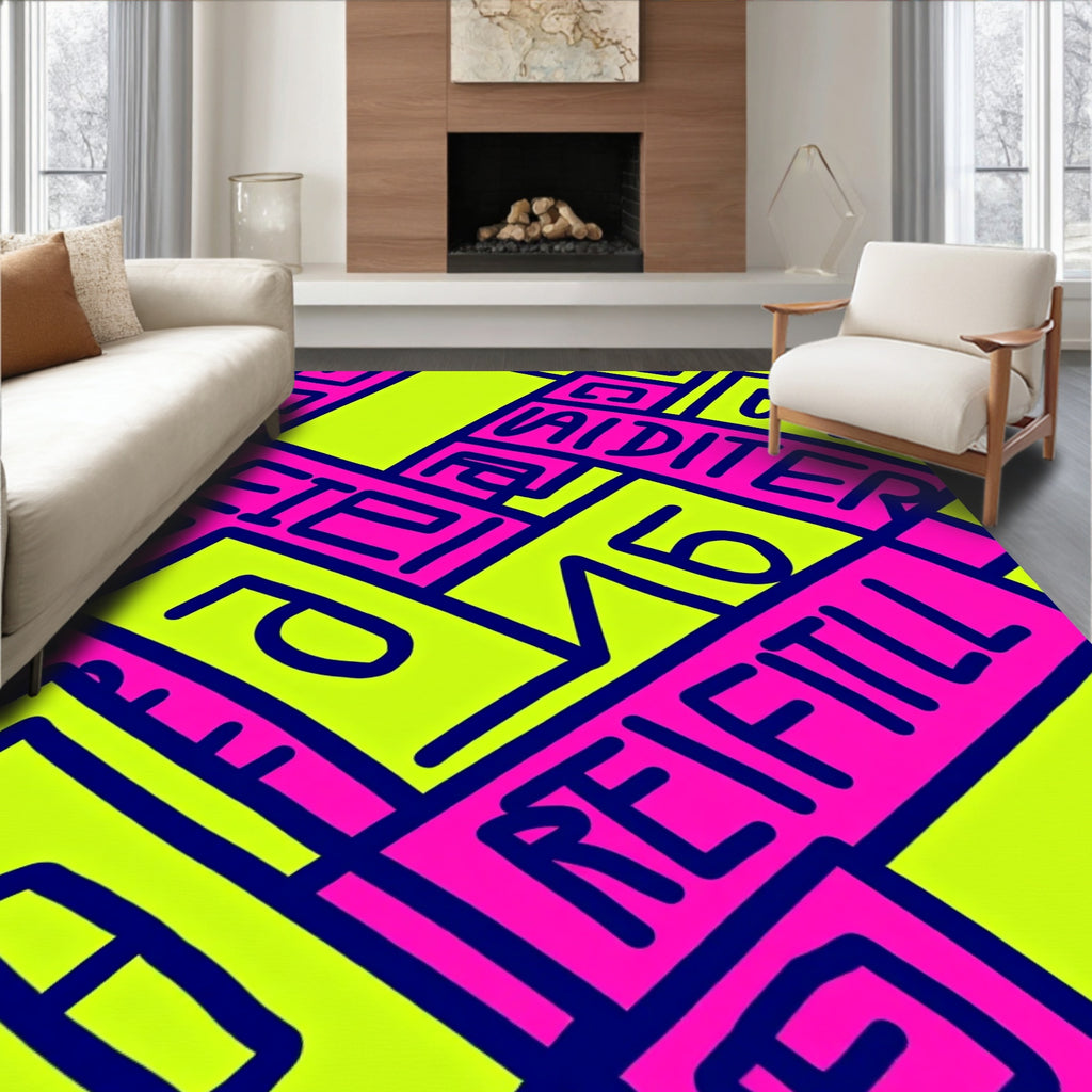 Bold Pink Yellow Typographic Maze Rug