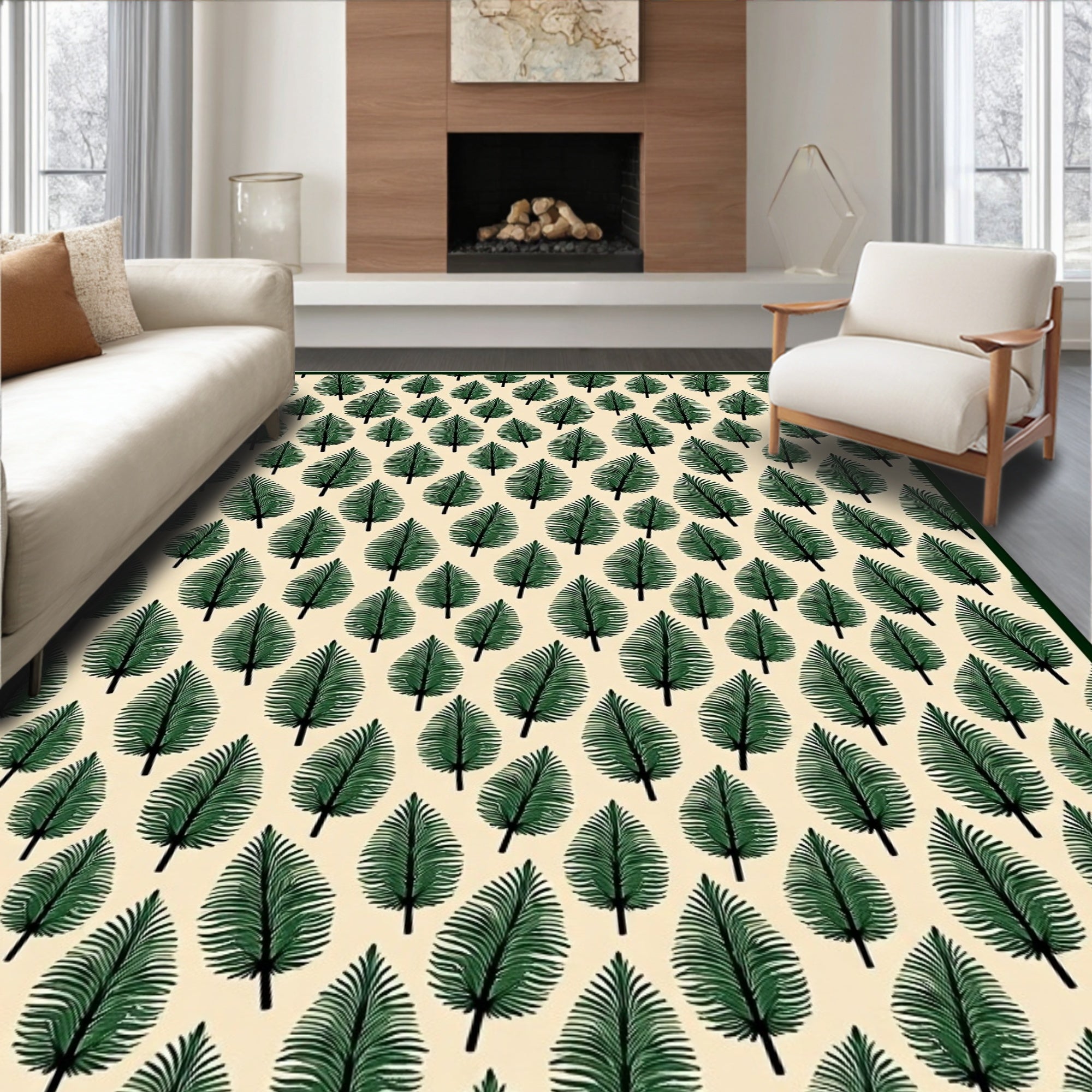 Green Fern Botanical Repeating Pattern Rug