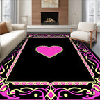 Vibrant Pink Yellow Floral Heart Border Rug