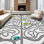 Whimsical Road Maze Green Tree Art Rug