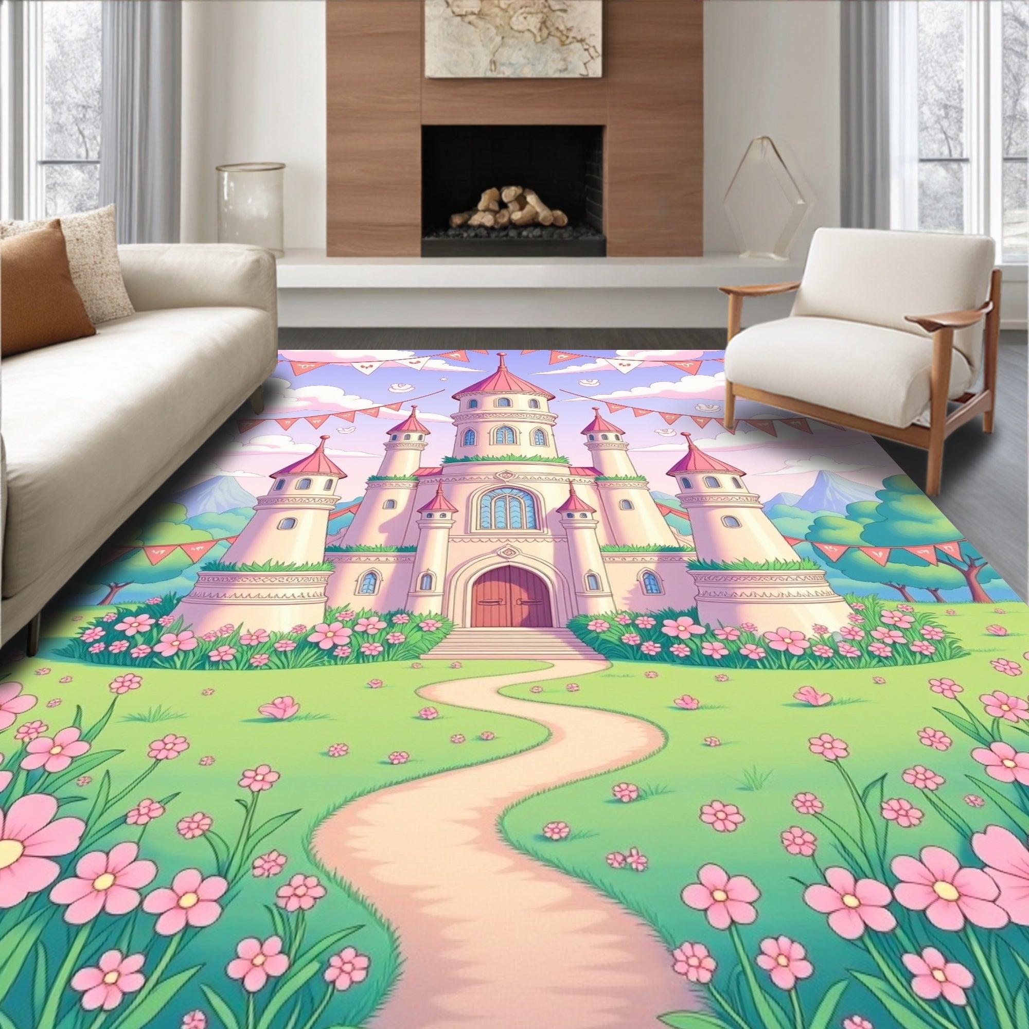 Pink Castle Pastel Garden Meadow Rug