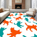 Orange Teal Cat Silhouettes Repeating Rug