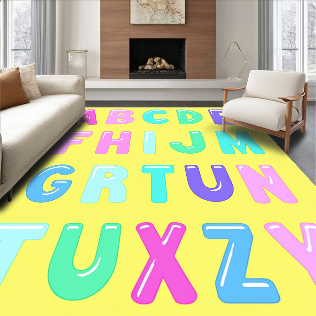 Pink Teal Purple Alphabet Bubble Letters Rug