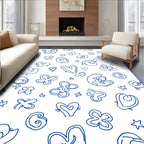 Blue Outline Hearts and Flowers Scatter Rug