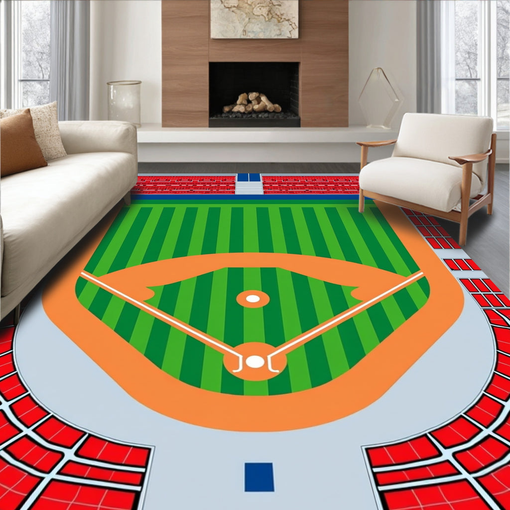 Baseball Field Striped Diamond Stadium Rug