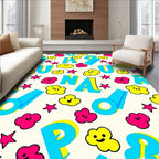 Bright Blue Alphabet Yellow Cloud Rug