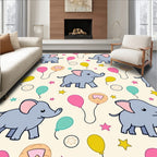 Cute Blue Elephants Whimsical Balloon Stars Rug