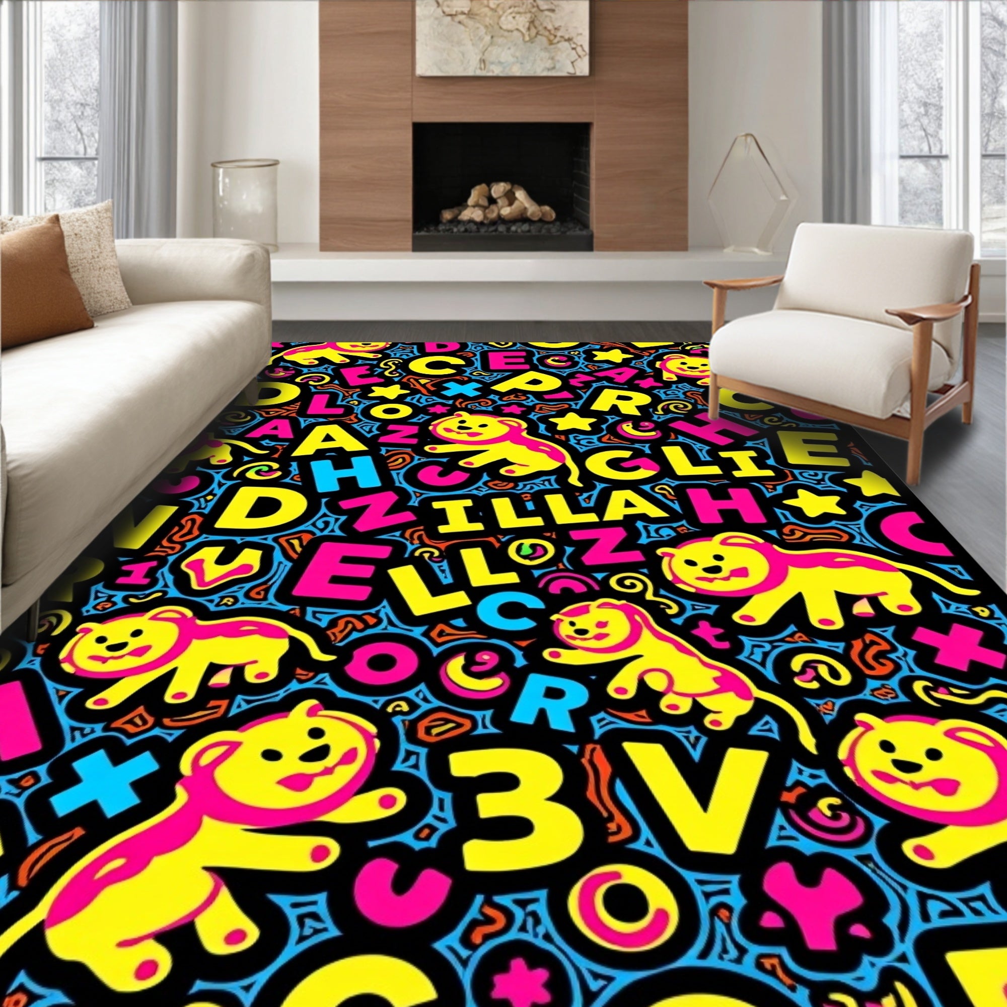 Playful Lions And ABC Letters Rug