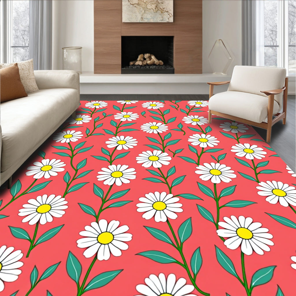 Coral Daisy Garden Vine Rug