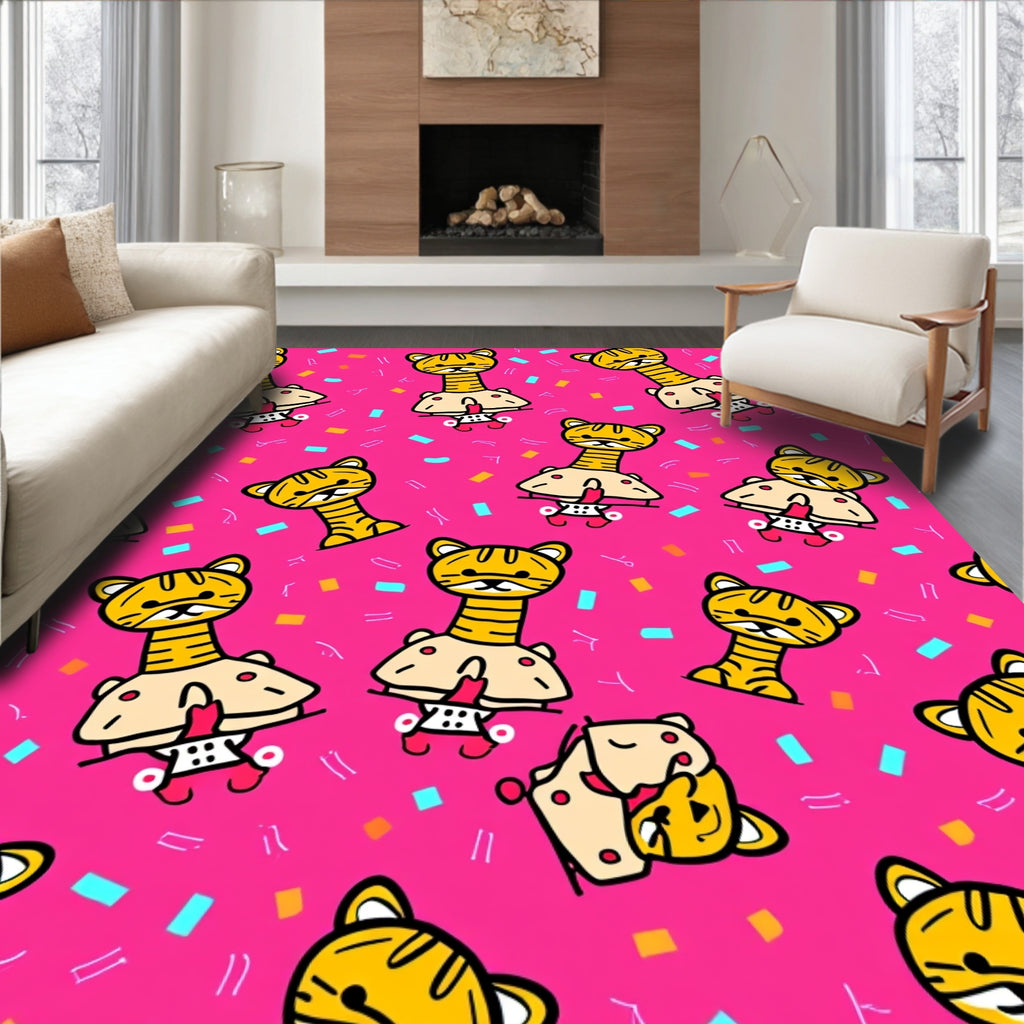 Pink Kawaii Tiger Confetti Rug