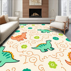 Cartoon Dinosaurs With Floral Accents Rug