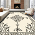 Ornate Vintage Black Cream Medallion Border Rug