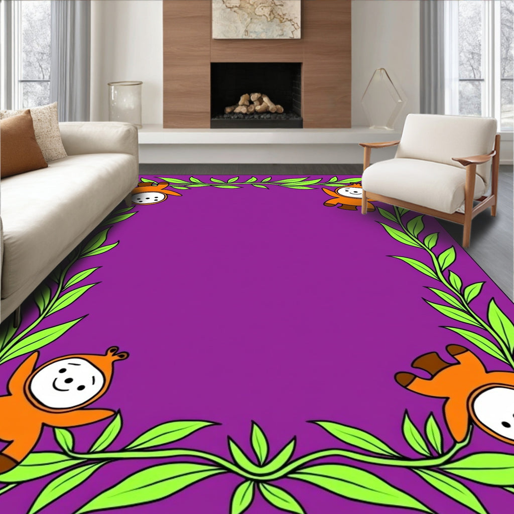 Playful orange characters vine border Rug