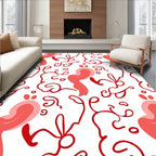 Crimson Calligraphy Swirls and Dots Rug