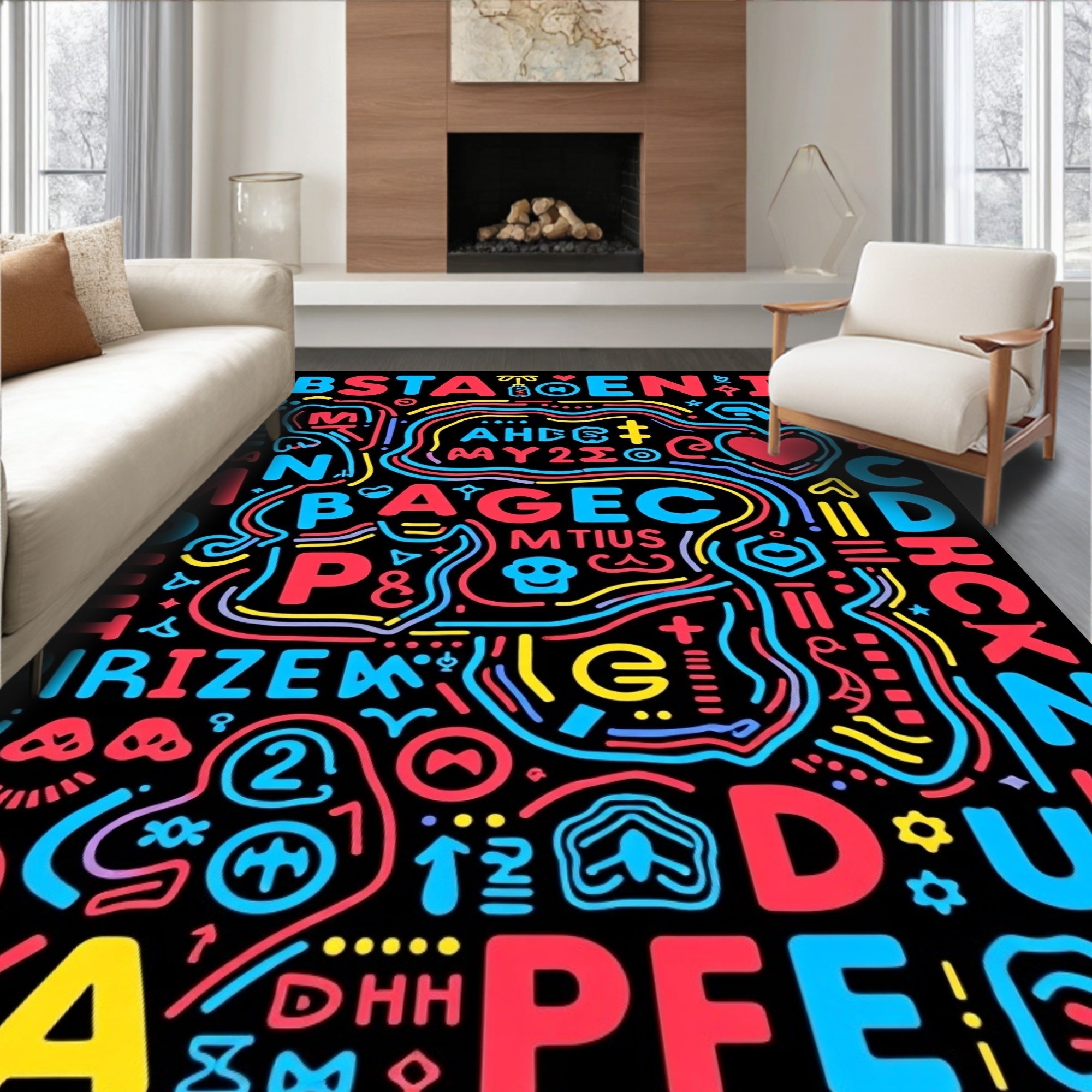 Abstract Alphabet Collage Bright Colors Rug
