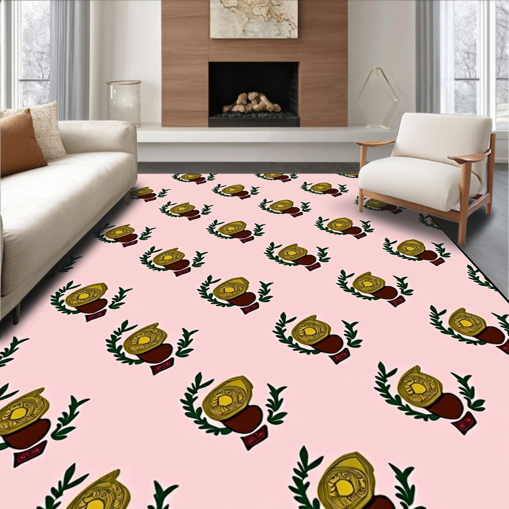Pink Gold Laurel Leaf Emblem Rug