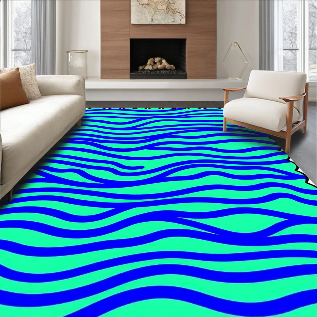 Aqua Blue Wavy Stripes Rug