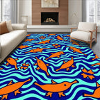 Orange Fish Blue Wavy Ocean Rug