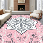 Pink Gray Mandala Floral Art Rug
