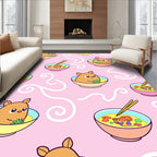 Cute Brown Bear Ramen Bowl Pink Rug