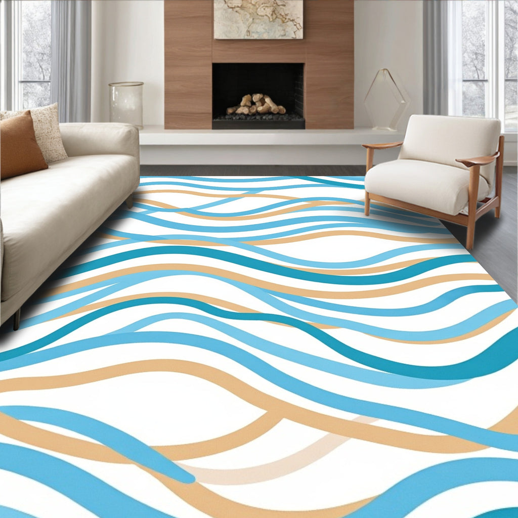 Seamless Aqua Tan Swirl Abstract Art Rug