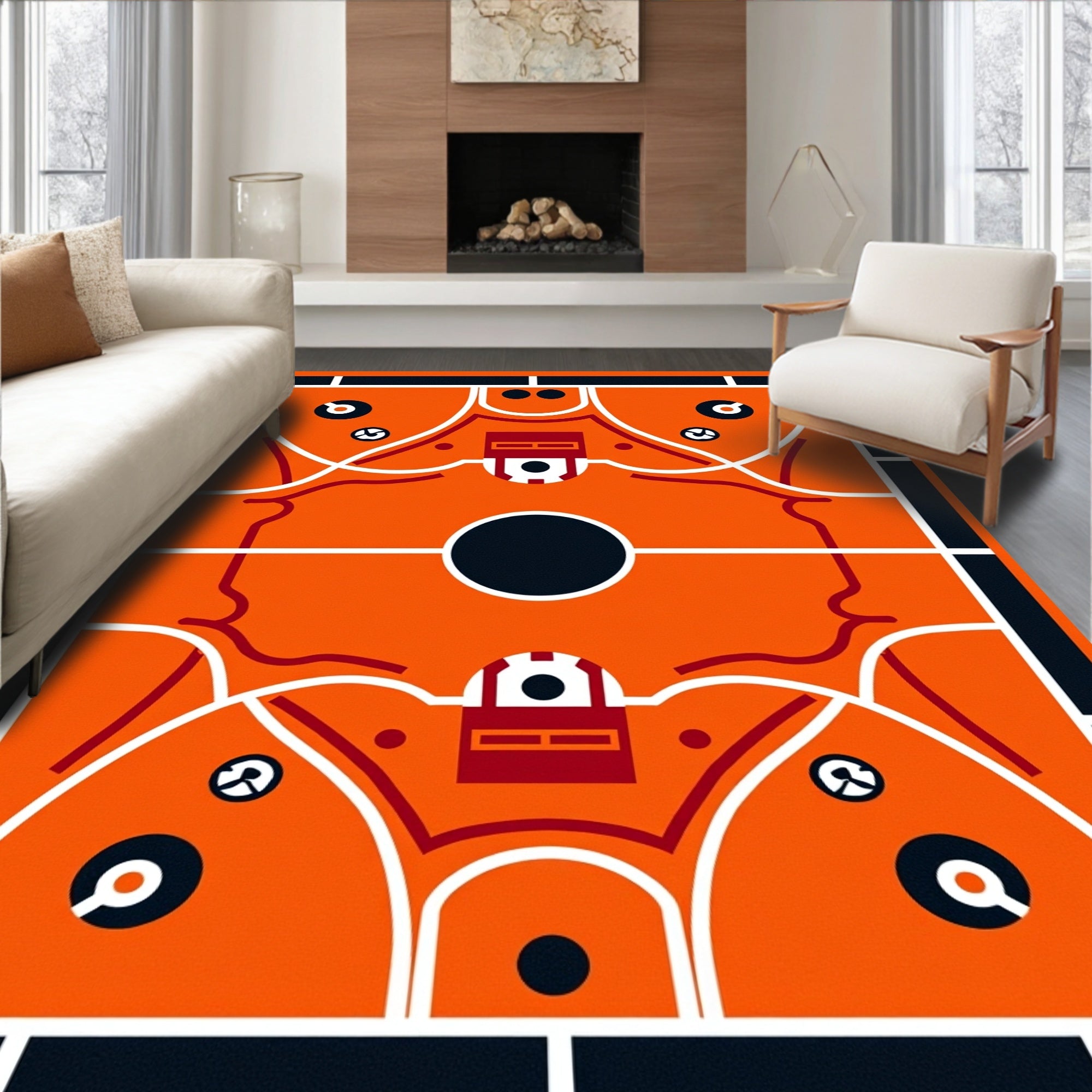 Orange Abstract Geometric Court Rug