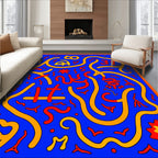 Bold Blue Orange Abstract Number Shapes Rug