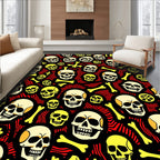 Spooky Skulls Bones Red Swirls Rug