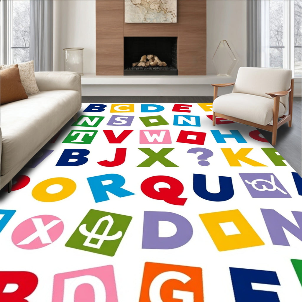 Colorful Alphabet Collage Scattered Letters Rug