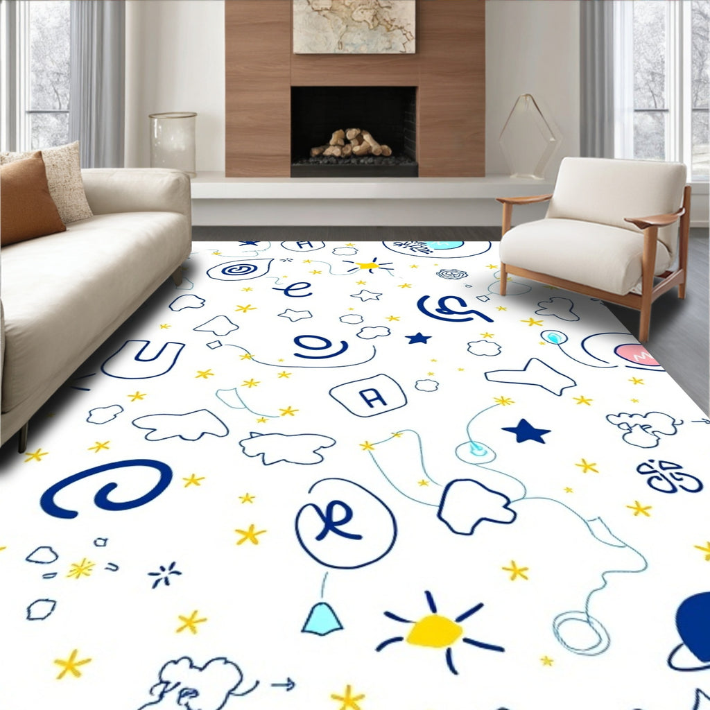 Whimsical Blue Starry Sky Animals Rug