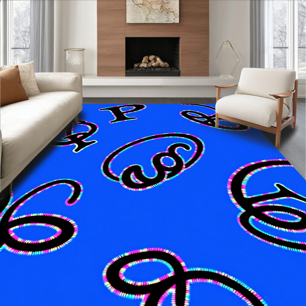Scripty Blue Lettered Playful Rug