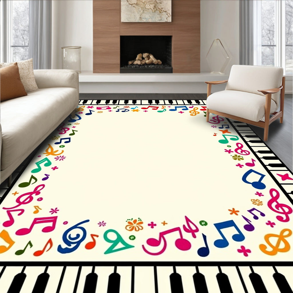 Colorful Music Notes Piano Border Rug