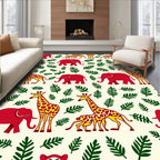 Red Elephants and Giraffes Garden Rug