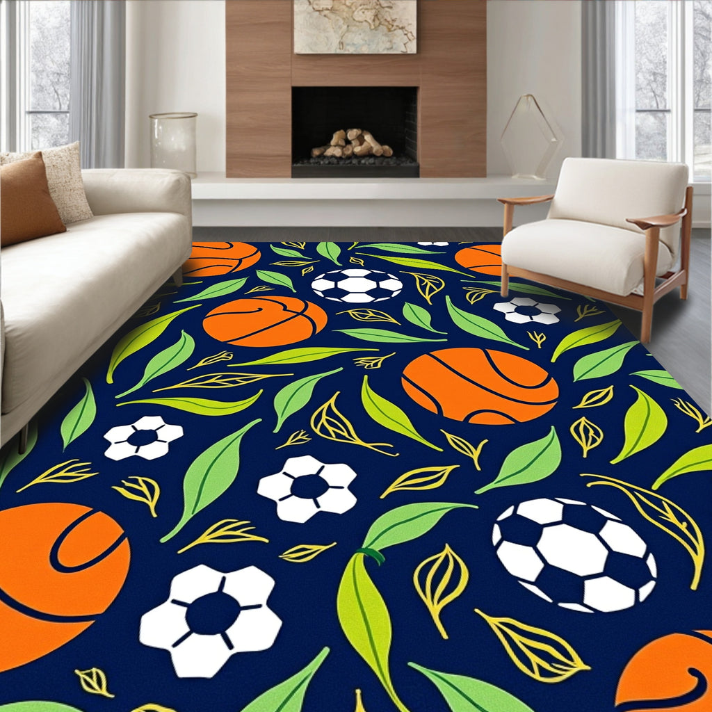 Orange Basketball Soccer Leaf Medley Rug